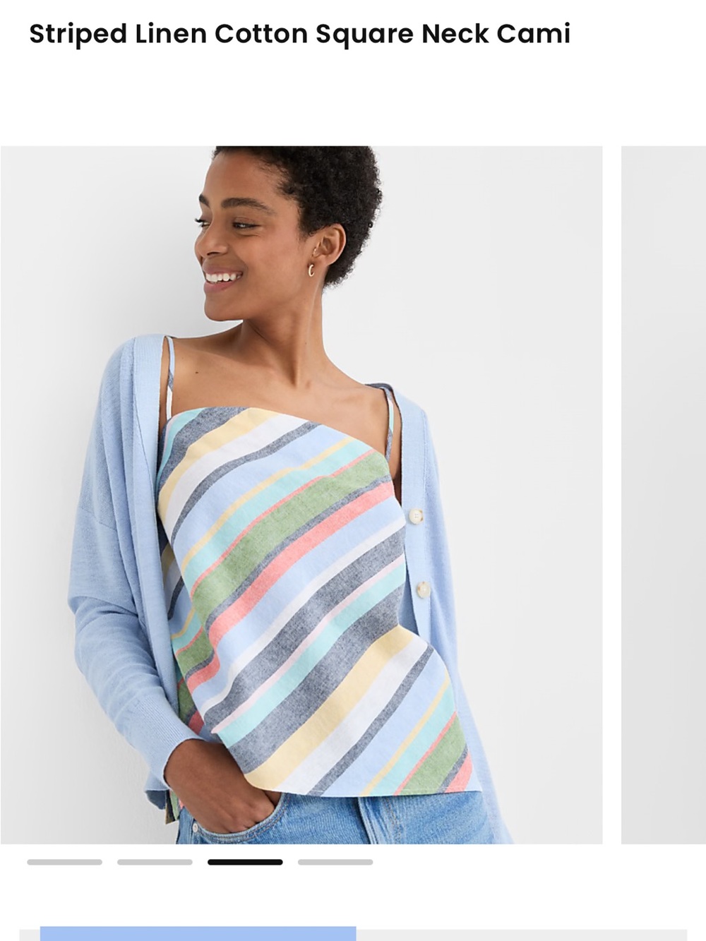 LOFT Multicolor Striped Linen-Cotton Square Neck Cami - Picture 3 of 4